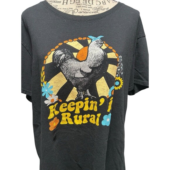Womens Black Graphic T  "Keepin' It Rural" Chicken Farm Country Gildan Plus 2X - Picture 1 of 6